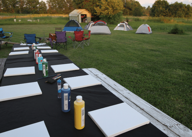 Tents and a table at Balloew teen retreat. The farm hosts events for Black Soil and other Eastern Kentucky groups on African American farmers