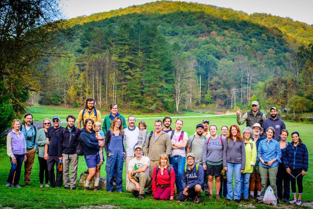 A group of artists pose during a retreat held at Pine Mountain in eastern kentucky. The wildlands help appalachia remain a carbon sink 