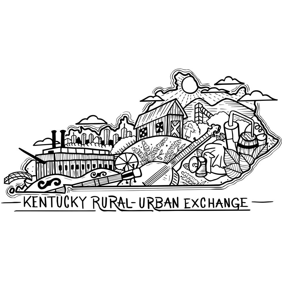 The logo for Kentucky Rural-Urban Exchange shows details of various regions of kentucky from eastern ky to western ky