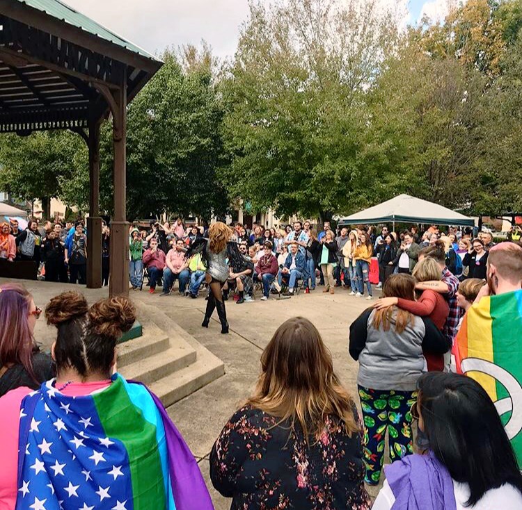 A group of people gathered at Pikeville Pride in eastern kentucky. The event shows how appalachian communities are promoting equity