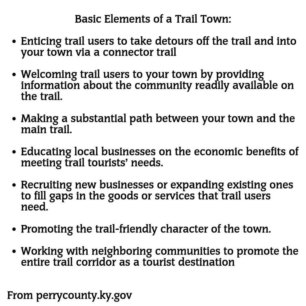A graphic listing of the elements of a trail town.