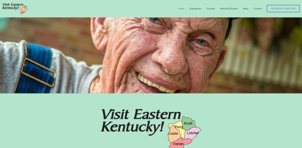 A screenshot of visit eastern kentucky website that maced helped pay for by carr creek association in knott county, kentucky.