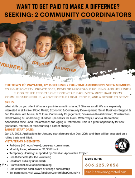 A flyer advertises americacorps VISTA program