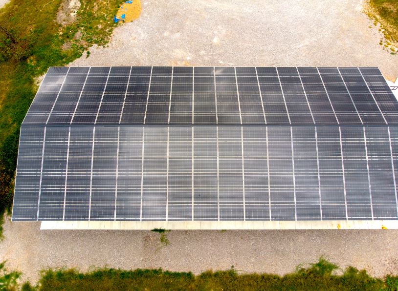 an aerial view of appalshop's solar pavilion located in whitesburg and facilitated by the mountain association.