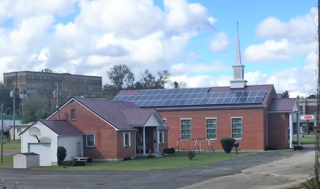 Solar panels on the roof of Campton Baptist Church in Red River Gorge. Many churches and businesses go solar with MACED's support