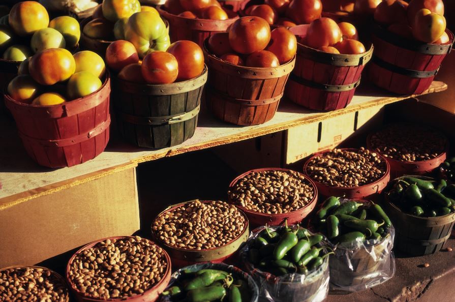 Rows of apples and beans at a farmers market in Perry County, Kentucky, near Hazard.