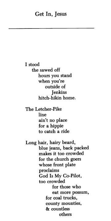 A screenshot of a poem tile Get in jesus, written by an Appalachian.