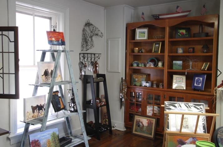 A ladder and shelves inside the gift shop at the Garrard County Arts Council building. The Lancaster Kentucky nonprofit sells local art