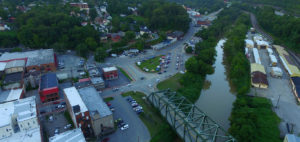 An aerial view of downtown Hazard, Kentucky with Gorman bridge. Hazard is known as the queen city of the mountains.