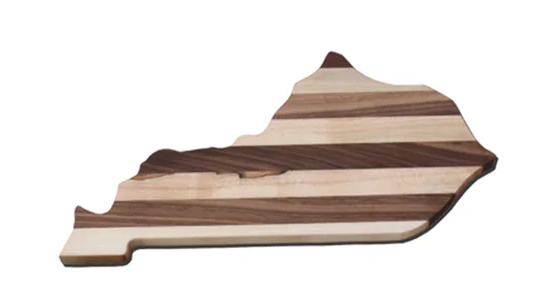 A cutting board in the shape of the state of Kentucky