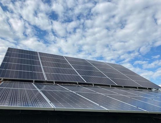 Solar panels on the roof of Lazy Eight Stock Farm barn in Paint Lick, Kentucky.