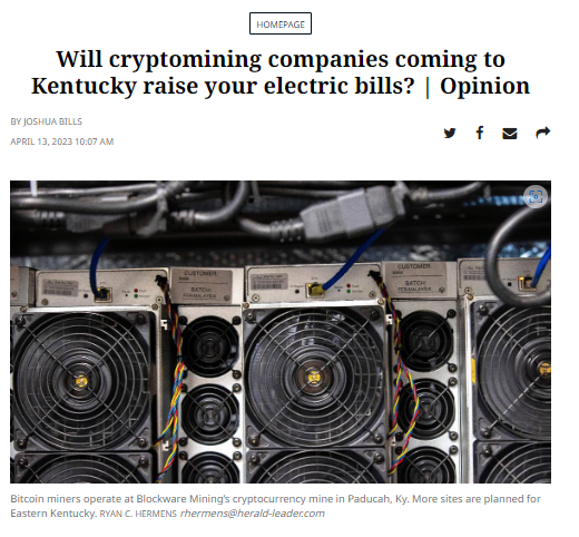 A screenshot of the Josh bills op-ed regarding crypto from april 2023.
