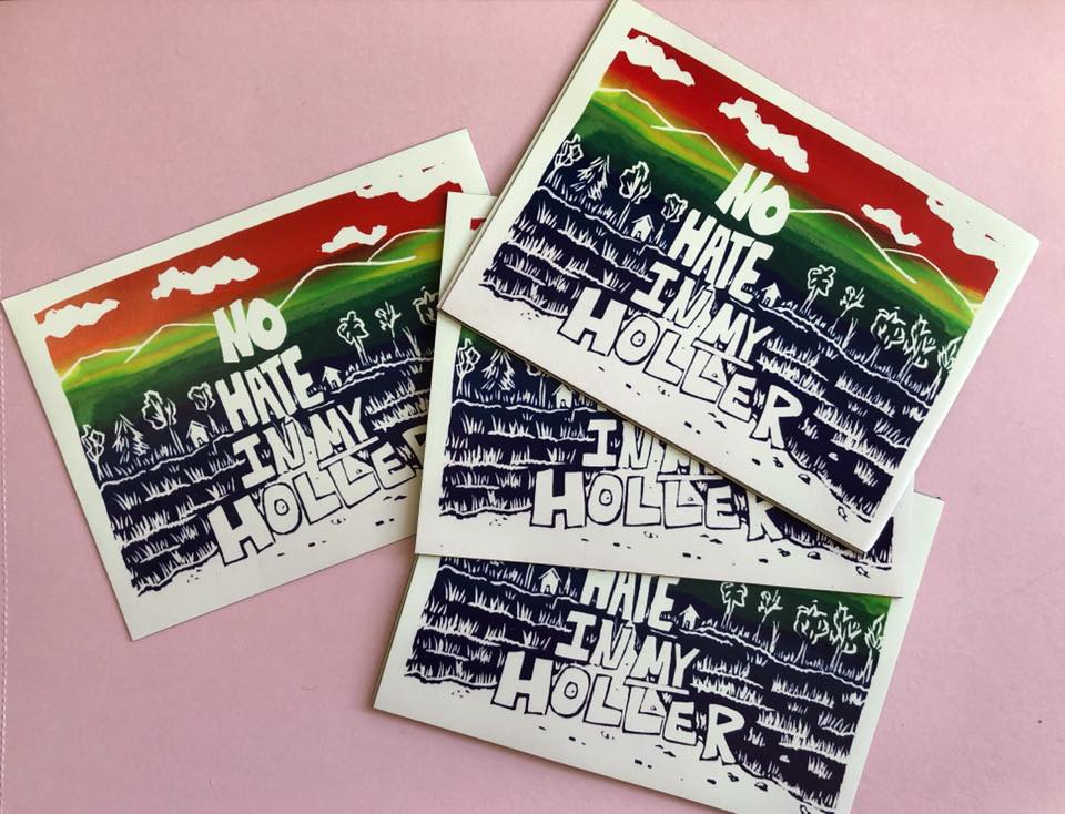 Lacy Hale's No Hate in My Holler postcards. Lacy is an Appalachian artist based in Whitesburg, Kentucky. MACED provides artists business loans