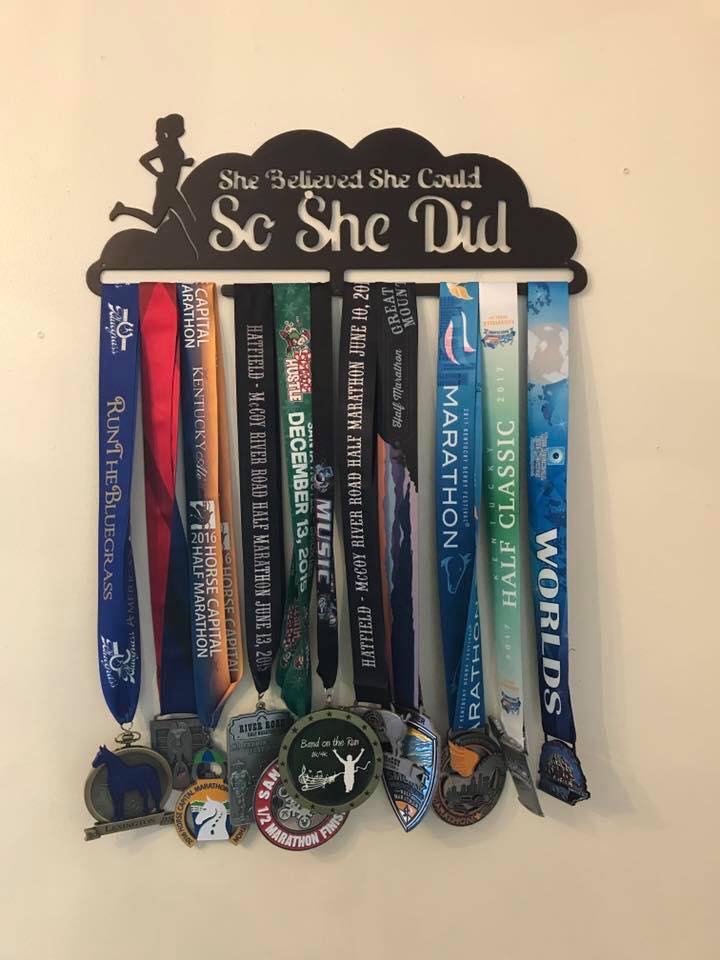 This runner medal display is an example of Rustic Rooster Custom Metal products created in Whitesburg, Kentucky, in Letcher County