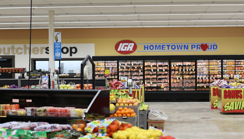 The inside of Salyersville IGA shows deli and produce cases