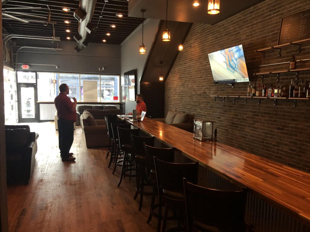 Inside of birdies and barrels in Somerset picturing a bar.