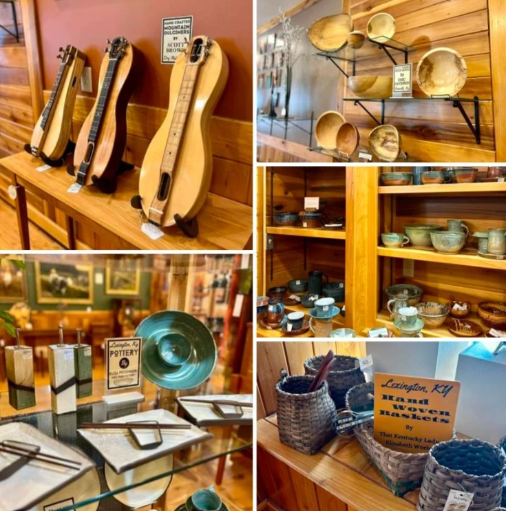 a photo compilation showing some of the items available at top drawer including baskets, pottery, dulcimers and more