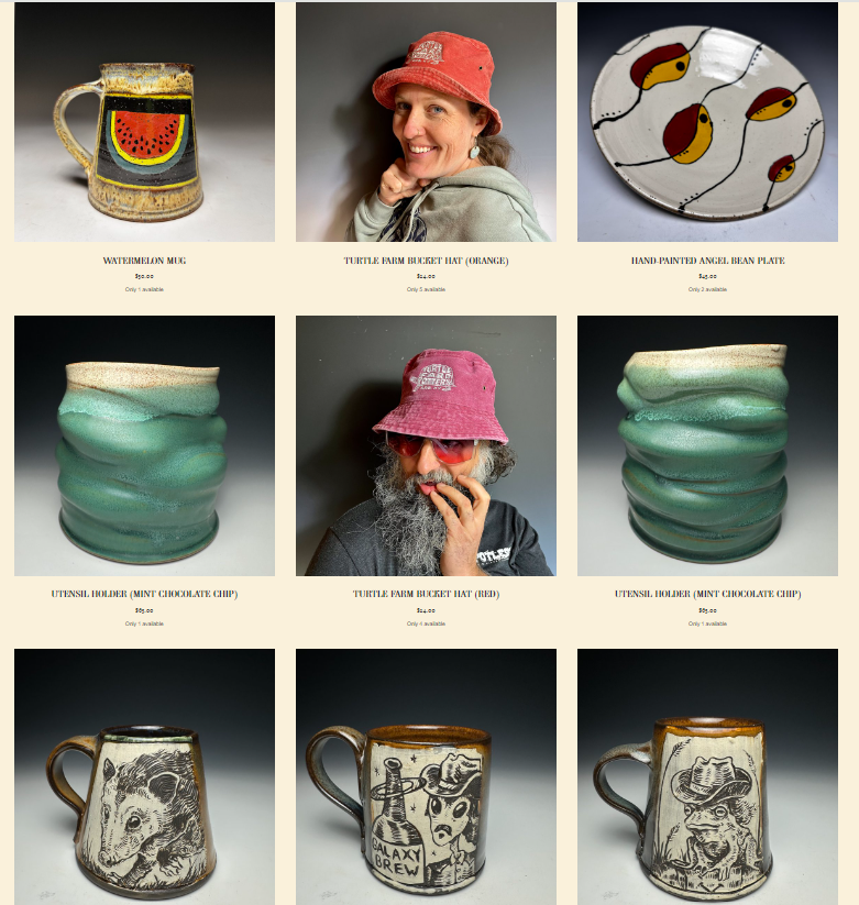 A gallery view of the different pottery items on their website