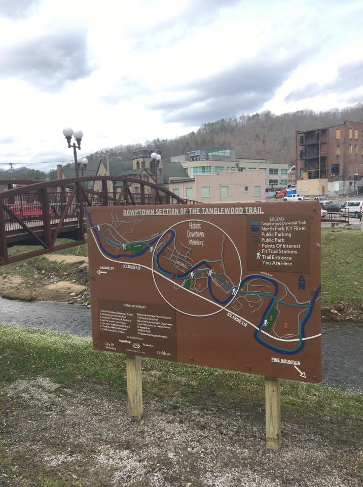 Rustic Rooster Custom Metal created this signage of a map promoting walkability in downtown Whitesburg, Kentucky in Letcher County. 