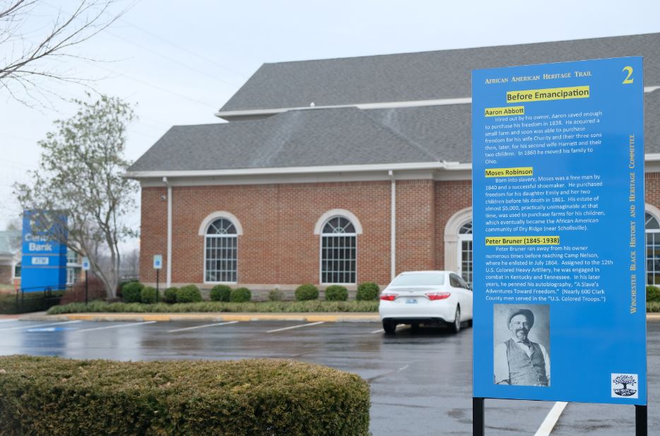 Blue markers in Winchester, Kentucky tell the stories of some of the African Americans in Clark County. Part of racial equity in eastern ky